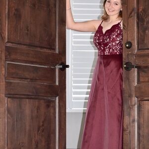 Burgundy Lace Prom Gown